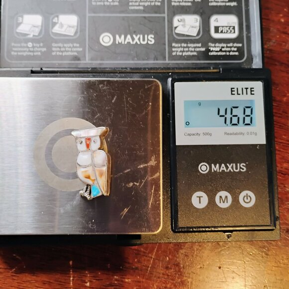 Vintage Native Zuni Inlay Gemstone Owl Brooch Pin Turquoise Coral Shell  - READ - Picture 4 of 4